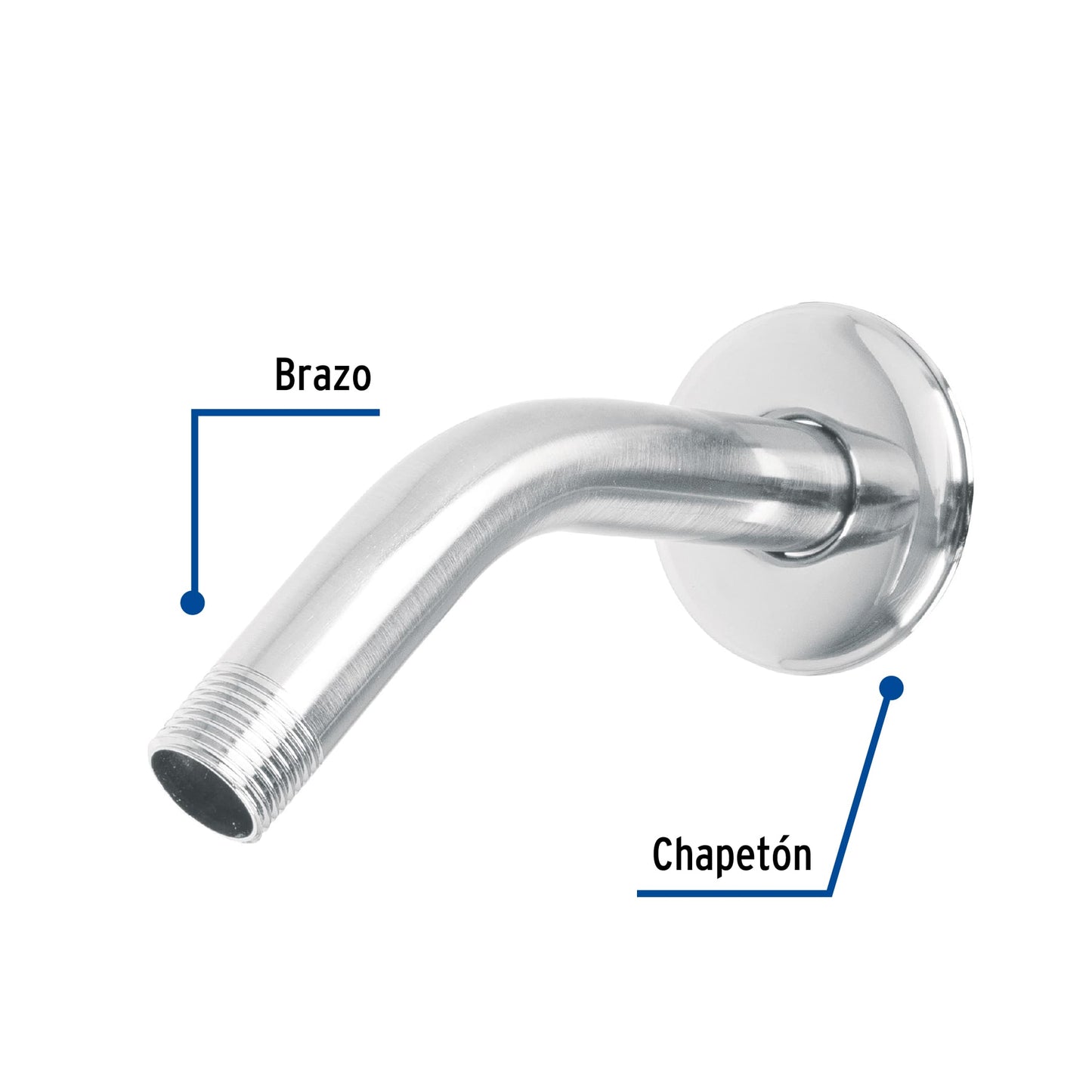 Brazo de acero cromado y chapetón de acero inox p/regadera 49378