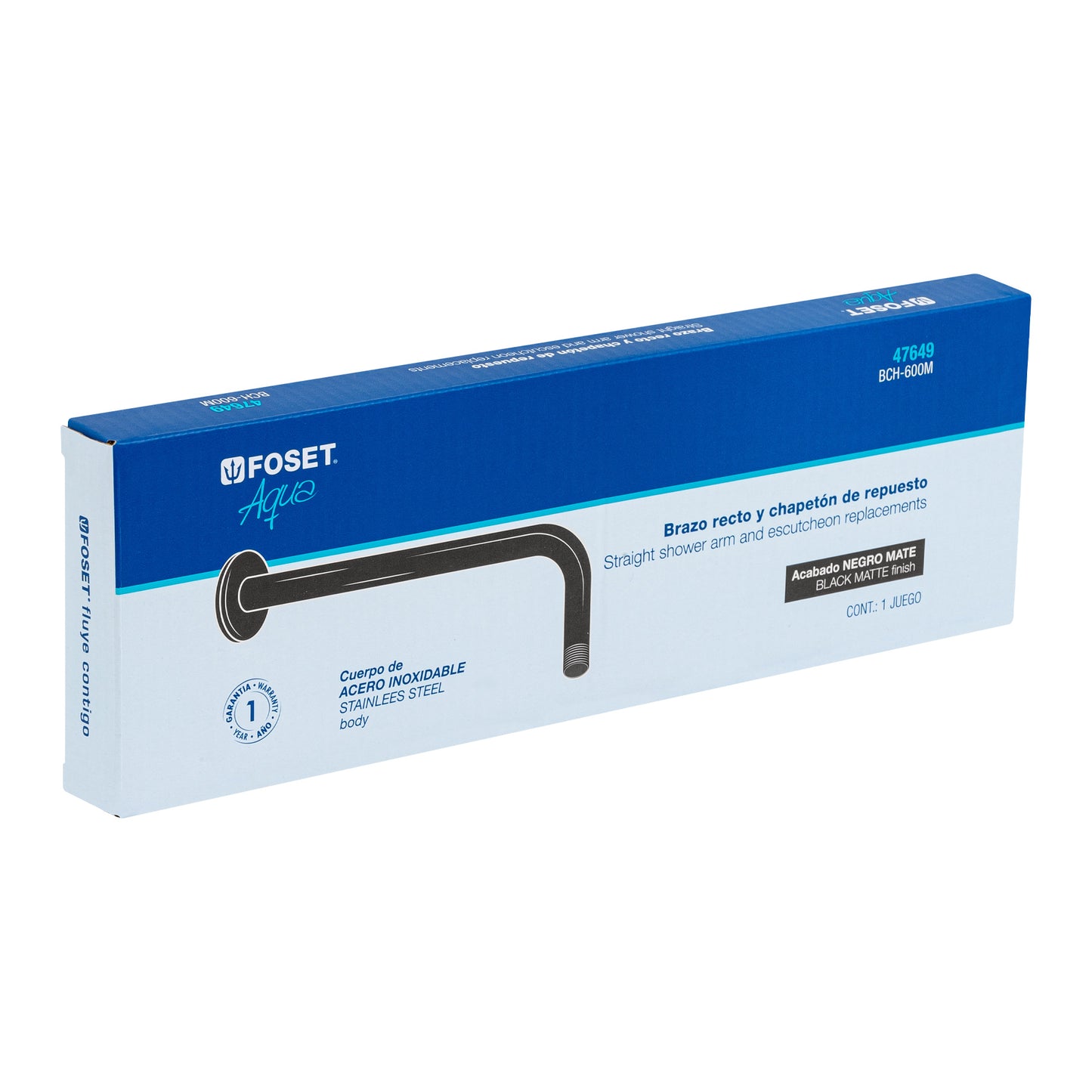 Brazo recto con chapetón para regadera, 30 cm, negro mate 47649