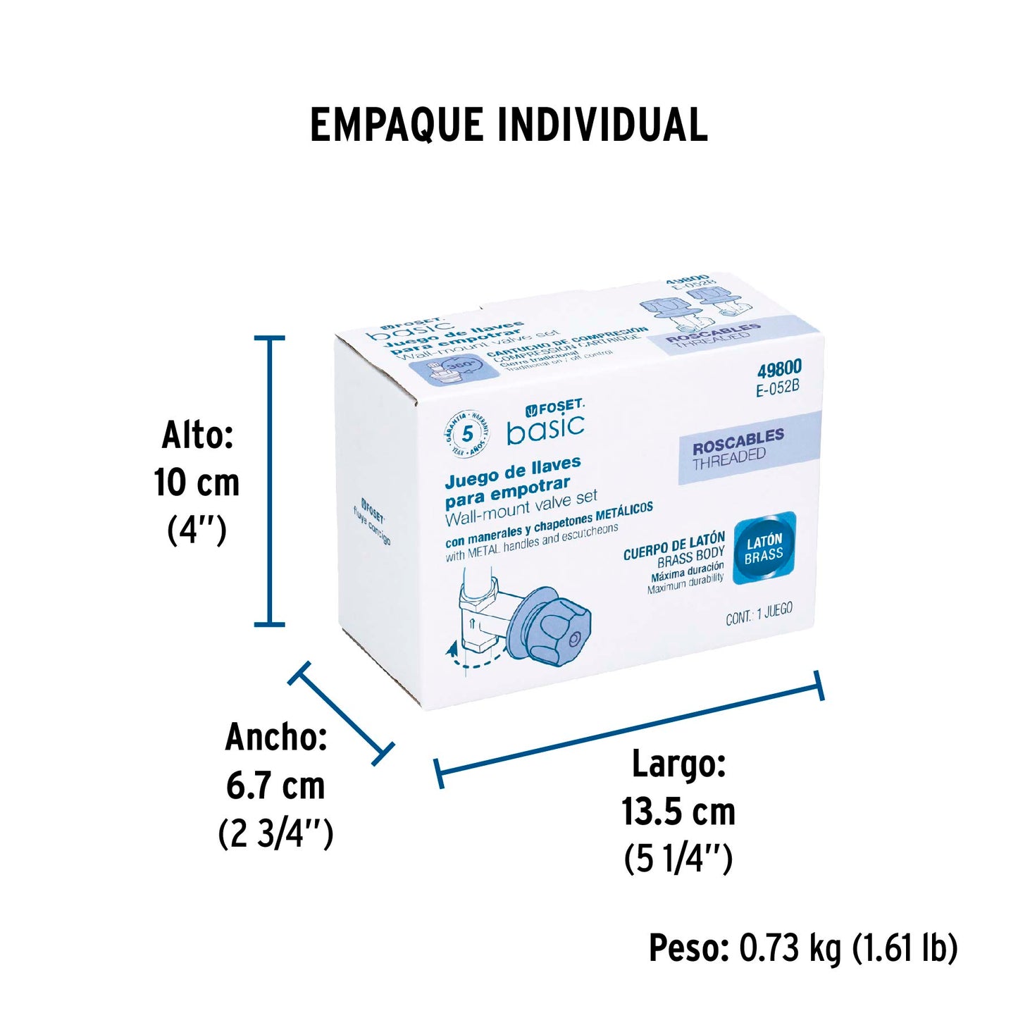 Juego llaves empotrar roscables, maneral metálico, Basic 49800
