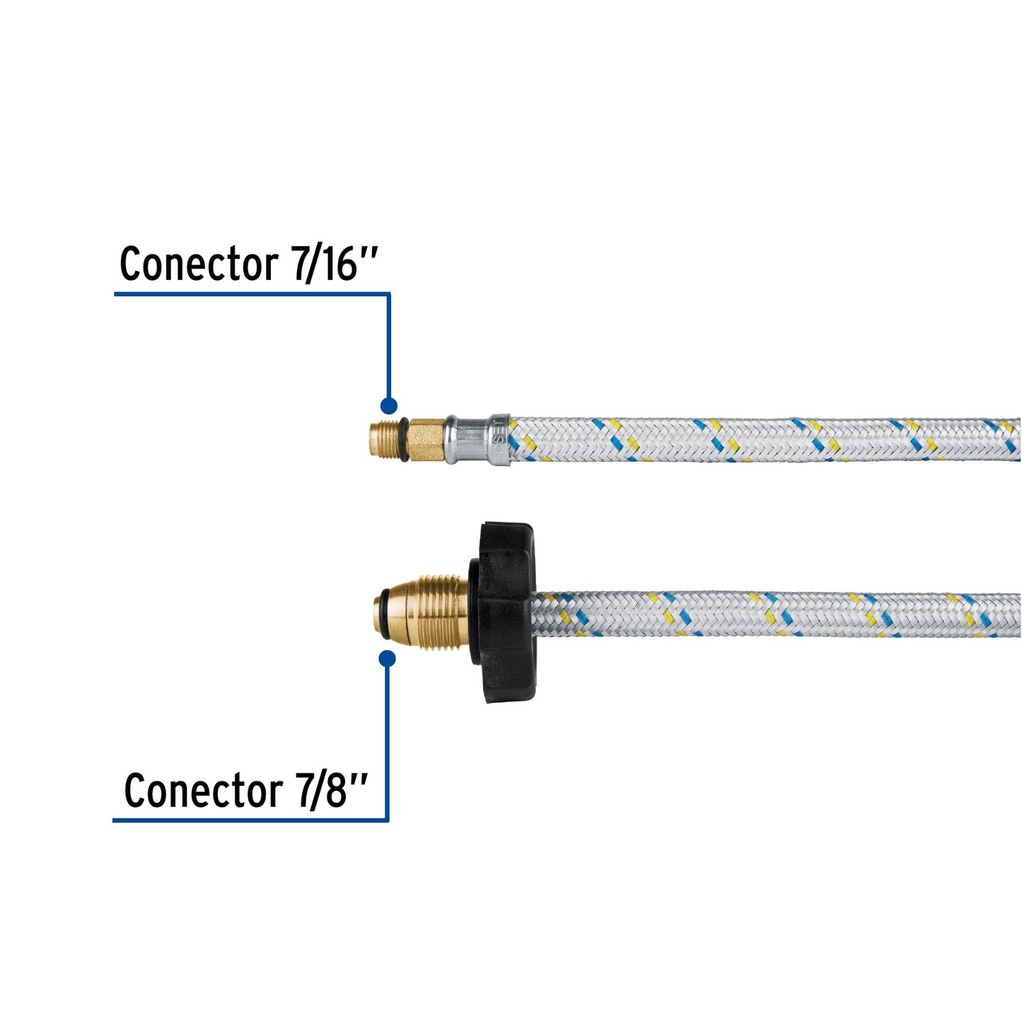 Manguera pigtail, aluminio, 7/16" x 7/8", 55 cm, Foset 49513