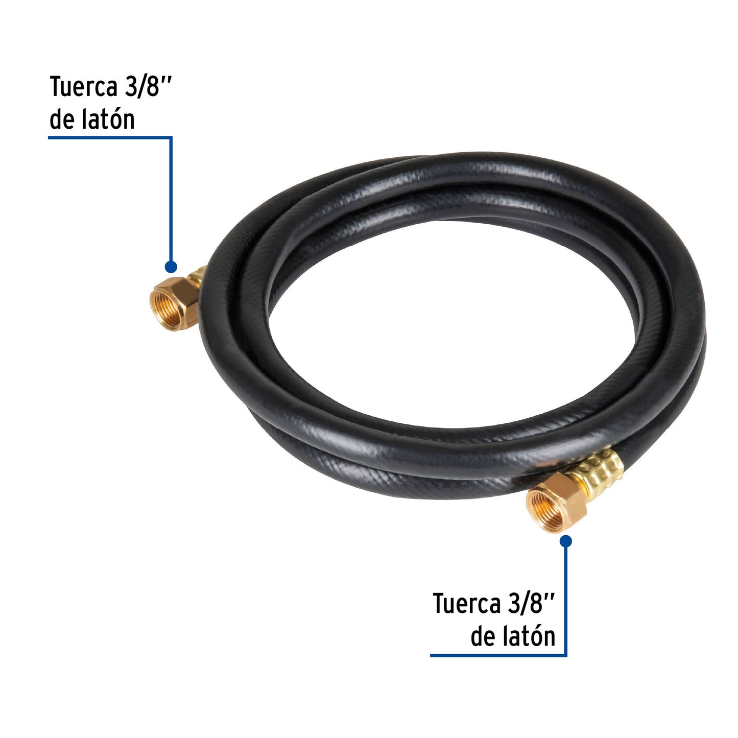 Manguera para gas, PVC negra, 3/8"x1.5 m, c/conexión, Foset 40075