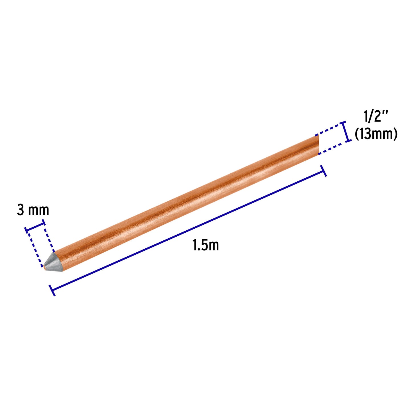 Varilla de 1.5 m de acero revestido de cobre, 1/2", Volteck