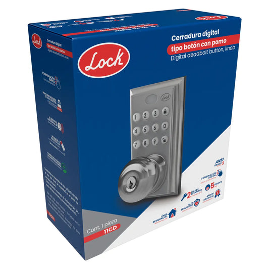 Cerradura digital tipo botón con pomo, llave estándar