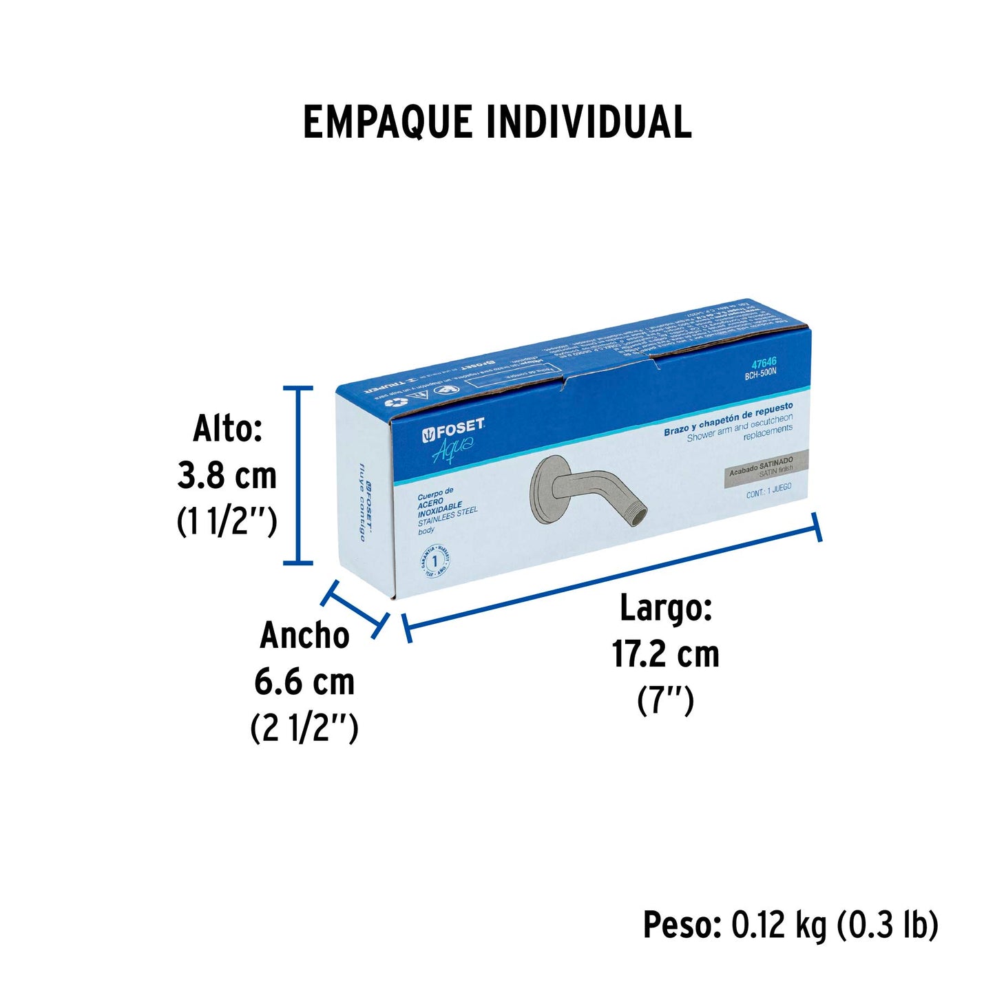Brazo corto con chapetón para regadera, satín, Foset 47646