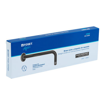 Brazo recto con chapetón para regadera, 30 cm, negro mate 47649