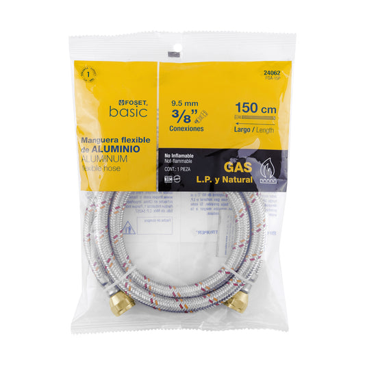 Manguera para gas, aluminio, 3/8", 150 cm, Foset Basic 24062