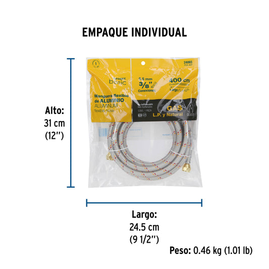 Manguera para gas, aluminio, 3/8", 500 cm, Foset Basic 24066