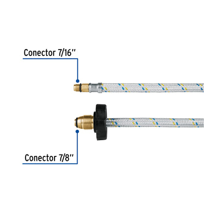 Manguera pigtail, aluminio, 7/16" x 7/8", 55 cm, Foset 49513