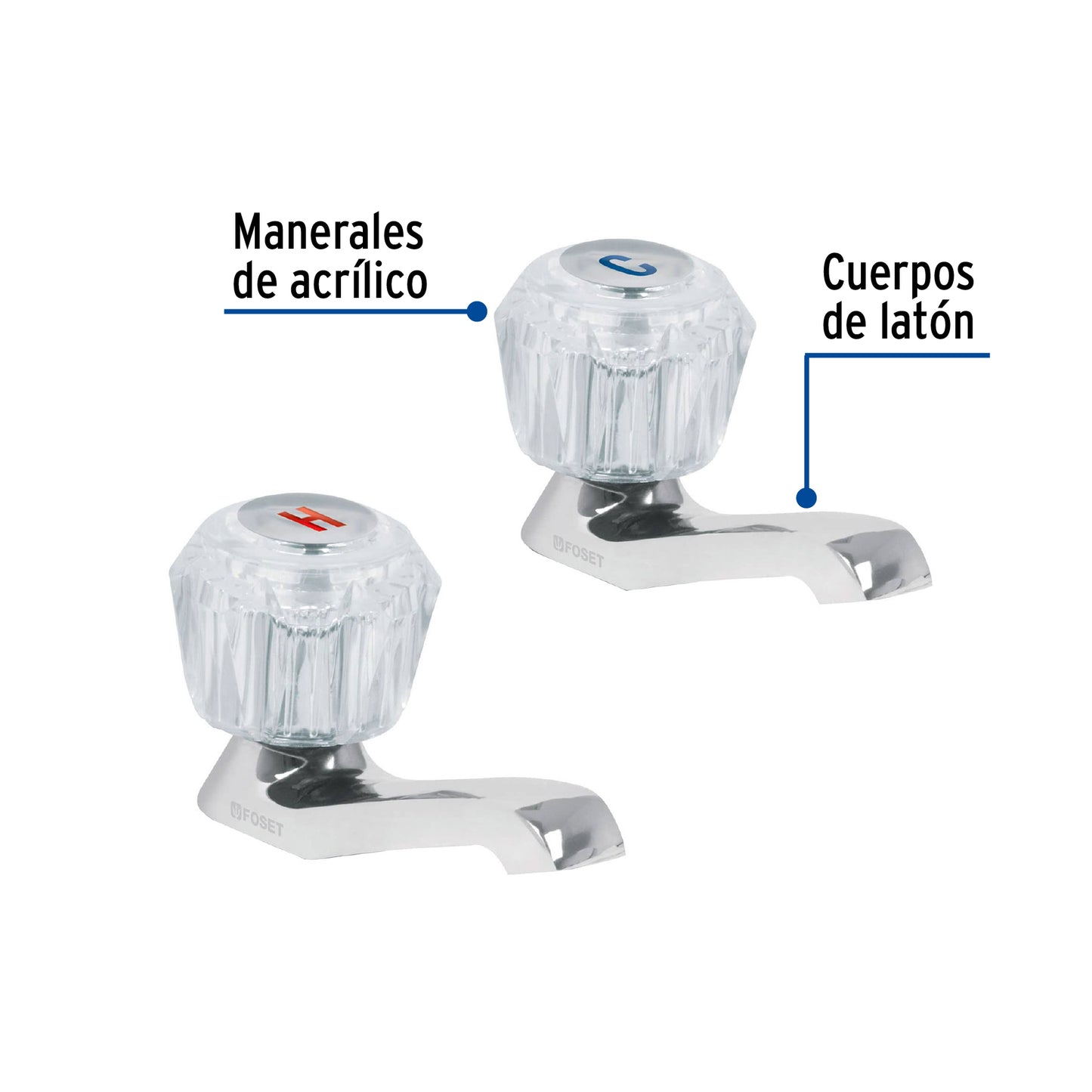 Juego 2 llaves individuales para lavabo, manerales acrílico 49235