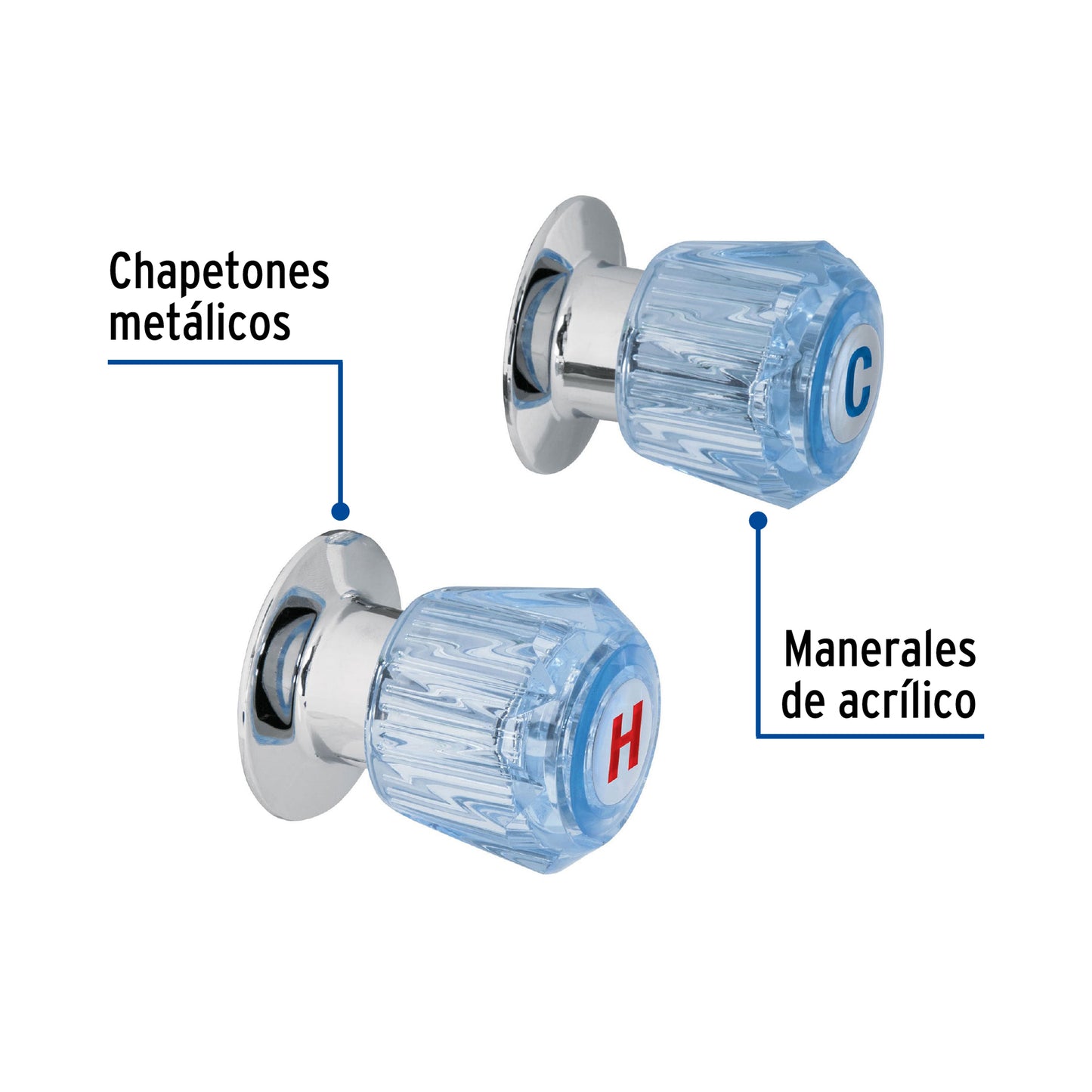 Juego de 2 manerales acrílico azul para regadera, Foset 49461