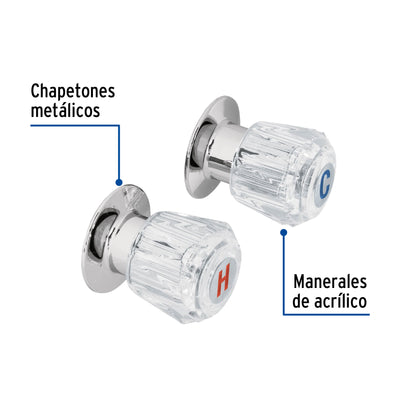 Juego de 2 manerales acrílico trans. para regadera, Foset 49242
