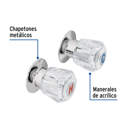 Juego de 2 manerales acrílico trans. para regadera, Foset 49242