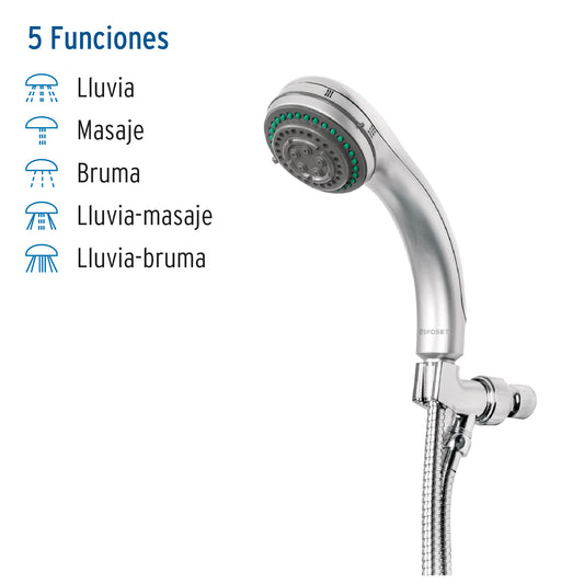 Regadera de teléfono 3", 5 funciones con soporte, Foset 49432