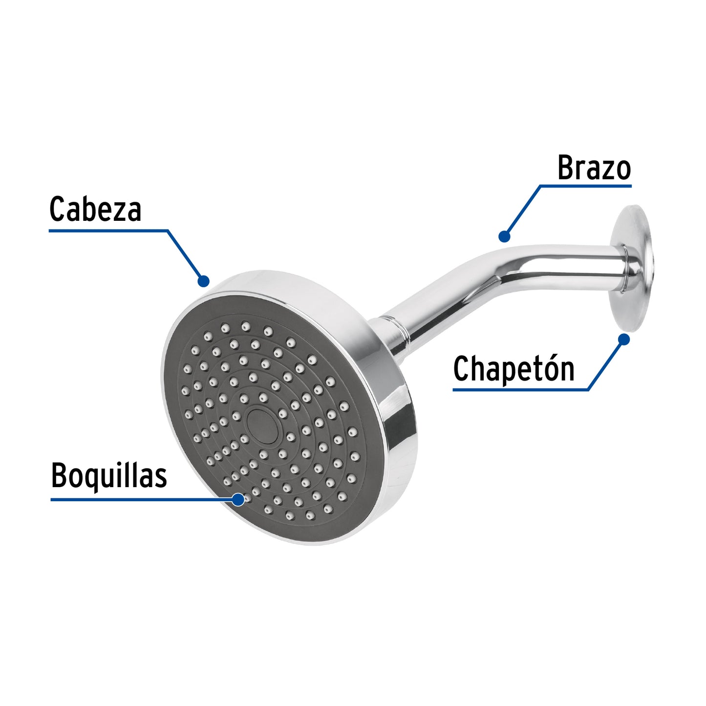 Regadera redonda 4-1/4" brazo y chapetón de acero, Foset 45067