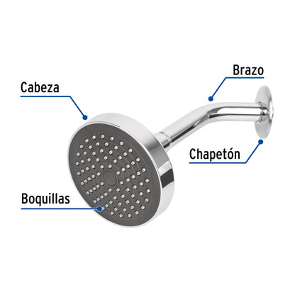 Regadera redonda 4-1/4" brazo y chapetón de acero, Foset 45067