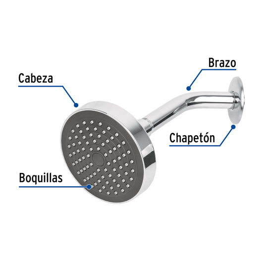 Regadera redonda 4-1/4" brazo y chapetón de acero, Foset 45067