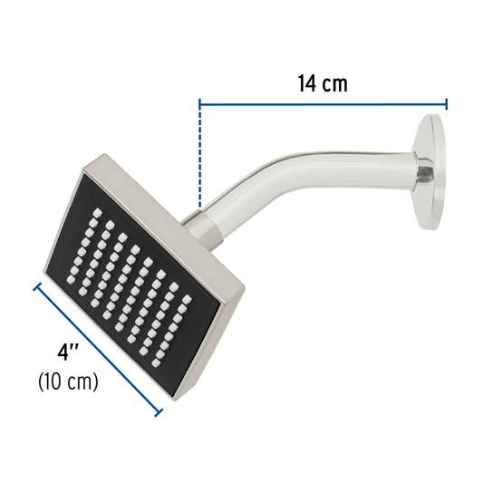 Regadera cuadrada ABS 4" acabado satín con brazo, Foset 46738