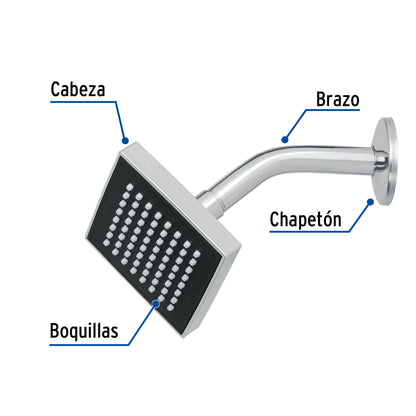 Regadera cuadrada ABS 4" acabado cromo con brazo, Foset 46732