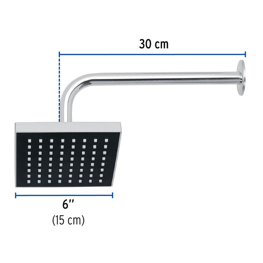 Regadera cuadrada ABS 6" acabado cromo con brazo, Foset 46734