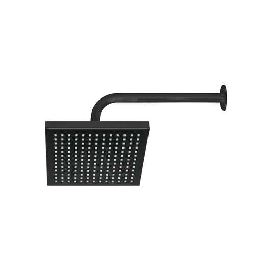Regadera cuadrada ABS 8" acabado negro mate con brazo, Foset 46748