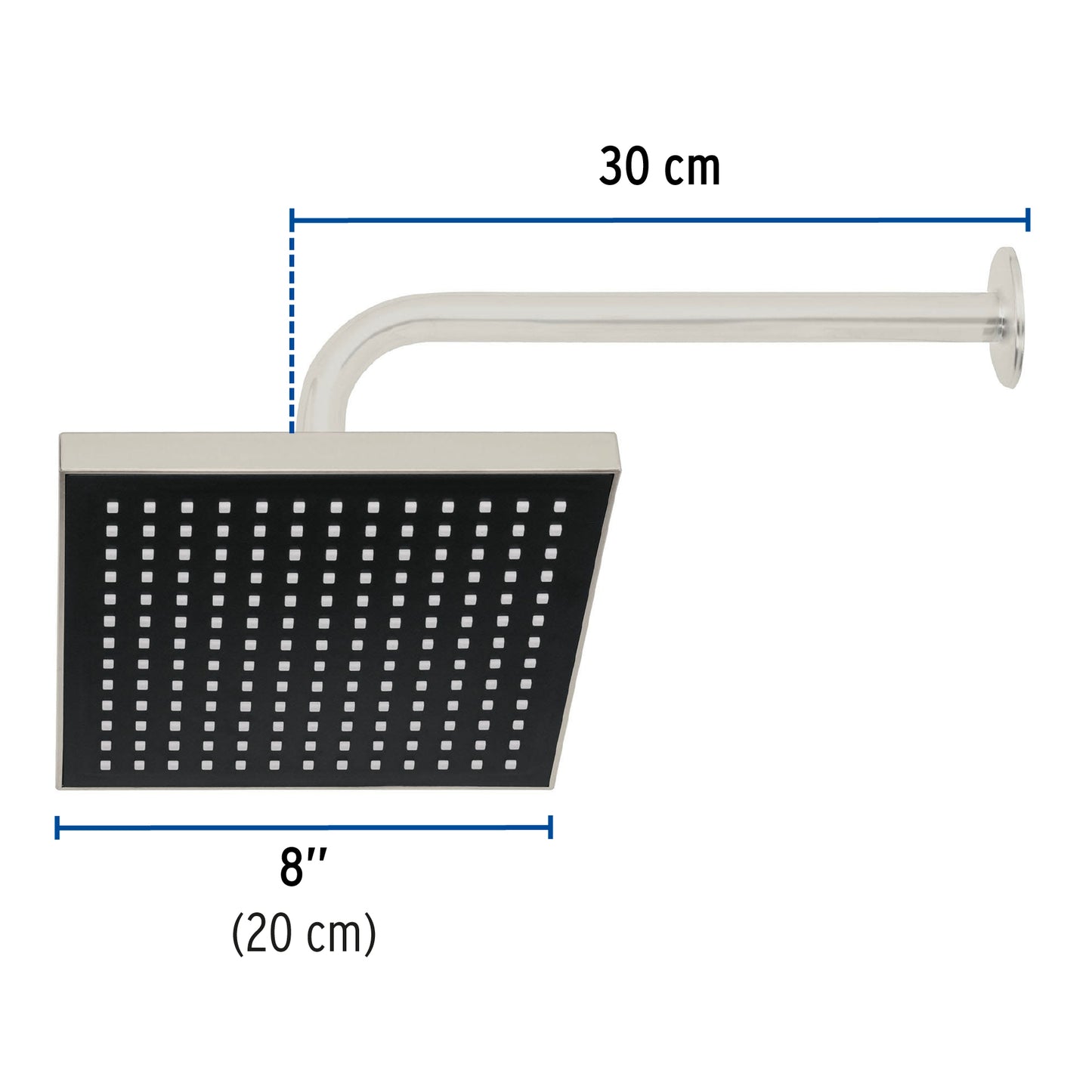 Regadera cuadrada ABS 8" acabado satín con brazo, Foset 46742