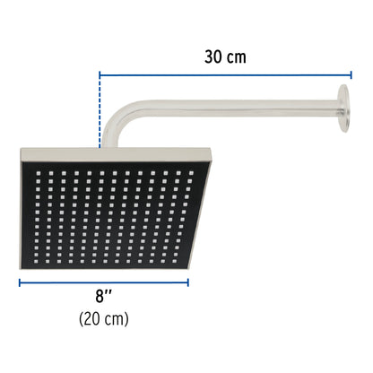 Regadera cuadrada ABS 8" acabado satín con brazo, Foset 46742