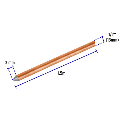 Varilla de 1.5 m de acero revestido de cobre, 1/2", Volteck